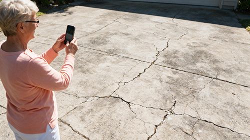 woman taking photos of her driveway
